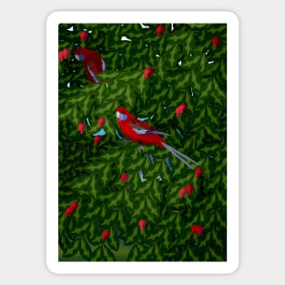 Rosellas in the Pomegranate Tree Sticker